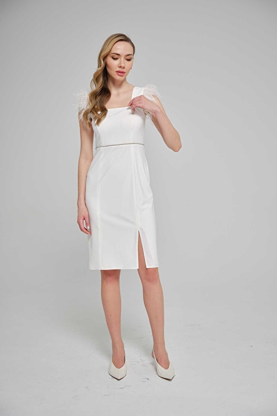 Selen Standart Fit U Yaka Kolsuz Fermuarlı Kadın Elbise 25YSL7643 Beyaz Selen Standart Fit U Yaka Kolsuz Fermuarlı Kadın Elbise 25YSL7643 Beyaz