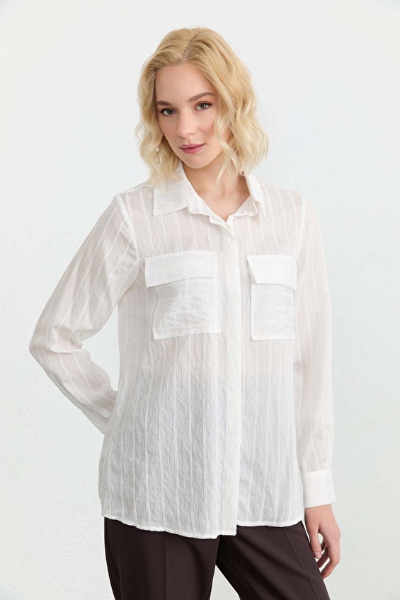 Selen Standart Fit Polo Yaka Uzun Kollu Cotton Kadın Bluz 26YSL8330 Beyaz Selen Standart Fit Polo Yaka Uzun Kollu Cotton Kadın Bluz 26YSL8330 Beyaz