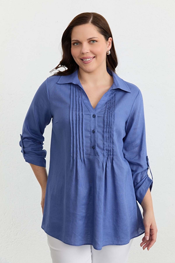 Selen Polo Yaka Cotton Mix Uzun Kollu Kadın Bluz 26YSL8332 Mavi Selen Polo Yaka Cotton Mix Uzun Kollu Kadın Bluz 26YSL8332 Mavi