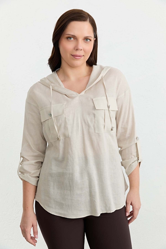 Selen Keten Uzun Kollu Kapüşonlu Kadın Bluz 26YSL8333 Taş Selen Keten Uzun Kollu Kapüşonlu Kadın Bluz 26YSL8333 Taş
