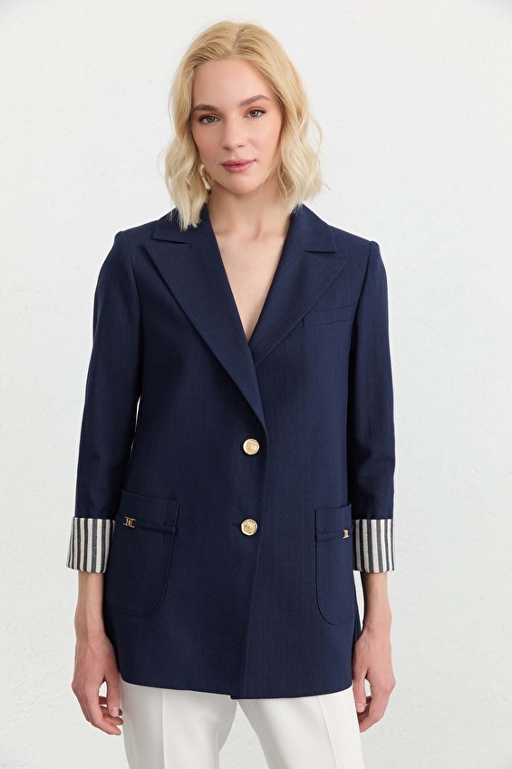 Selen Standart Fit Uzun Kol Fermuarsız Erkek Yaka Kadın Ceket 26YSL1590 Lacivert Selen Standart Fit Uzun Kol Fermuarsız Erkek Yaka Kadın Ceket 26YSL1590 Lacivert