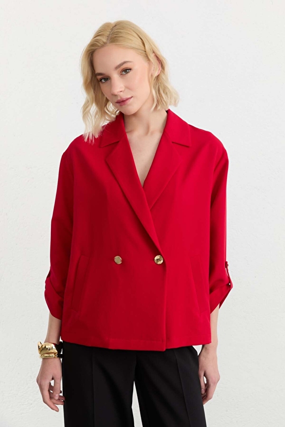 Selen Standart Fit Viskoz Kruvaze Yaka Kadın Ceket 26YSL1593 Kırmızı Selen Standart Fit Viskoz Kruvaze Yaka Kadın Ceket 26YSL1593 Kırmızı