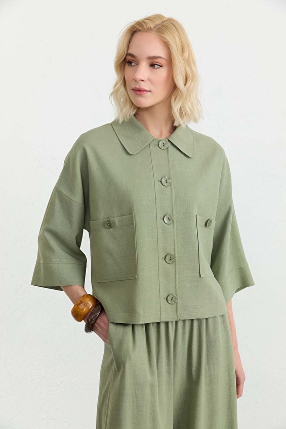 Selen Standart Fit Polyester Bebe Yaka Kadın Ceket 26YSL1592 Haki Selen Standart Fit Polyester Bebe Yaka Kadın Ceket 26YSL1592 Haki