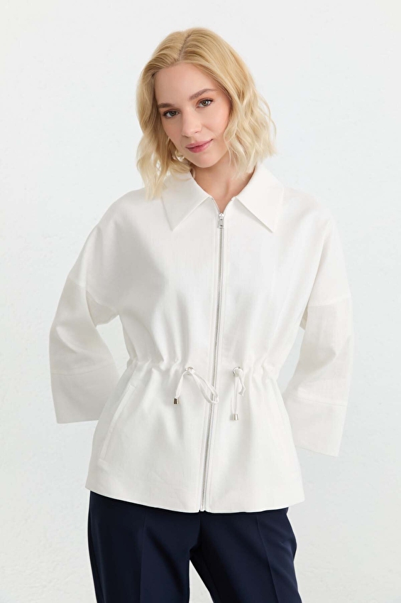 Selen Standart Fit Polo Yaka Keten Fermuarlı Kadın Ceket 26YSL1598 Ekru Selen Standart Fit Polo Yaka Keten Fermuarlı Kadın Ceket 26YSL1598 Ekru