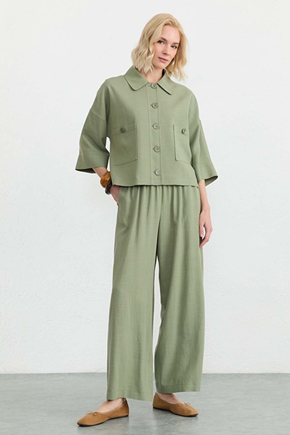 Selen Standart Fit Polyester Mix Bol Paça Kadın Pantolon 26YSL5565 Haki Selen Standart Fit Polyester Mix Bol Paça Kadın Pantolon 26YSL5565 Haki