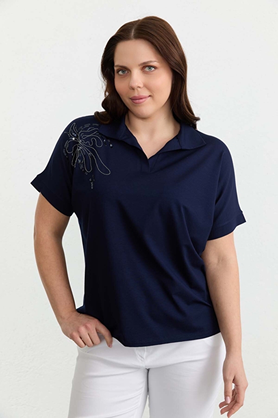 Selen Polo Yaka Polyester Mix Kısa Kollu Kadın Bluz 26YSL8344 Lacivert Selen Polo Yaka Polyester Mix Kısa Kollu Kadın Bluz 26YSL8344 Lacivert