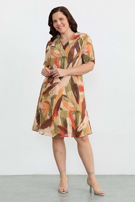 Selen Fermuarlı V Kısa Kollu Kadın Elbise 26YSL7774 Turuncu Selen Fermuarlı V Kısa Kollu Kadın Elbise 26YSL7774 Turuncu