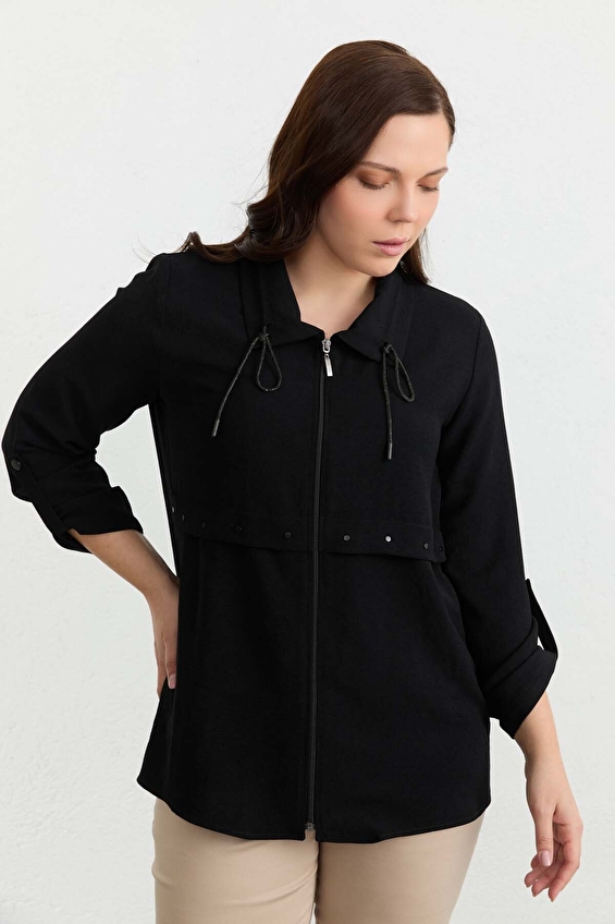 Selen Polo Yaka Polyester Mix Fermuarlı Kadın Ceket 26YSL1608 Siyah Selen Polo Yaka Polyester Mix Fermuarlı Kadın Ceket 26YSL1608 Siyah