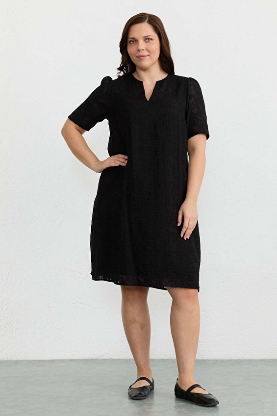 Selen Polyester Mix V Yaka Kısa Kollu Kadın Elbise 26YSL7783 Siyah Selen Polyester Mix V Yaka Kısa Kollu Kadın Elbise 26YSL7783 Siyah