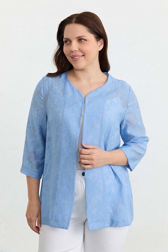 Selen Polyester Mix V Yaka Kadın Ceket 26YSL1609 Mavi Selen Polyester Mix V Yaka Kadın Ceket 26YSL1609 Mavi