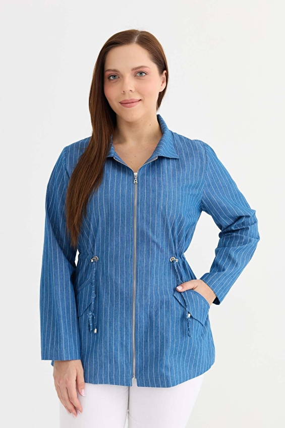 Selen Uzun Kollu Fermuarlı Dik Kadın Ceket 26YSL1627 Indıgo Selen Uzun Kollu Fermuarlı Dik Kadın Ceket 26YSL1627 Indıgo