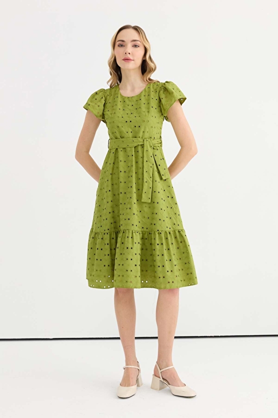 Selen Standart Fit O Yaka Fermuarlı Kısa Kollu Kadın Elbise 26YSL7802 Yeşil Selen Standart Fit O Yaka Fermuarlı Kısa Kollu Kadın Elbise 26YSL7802 Yeşil