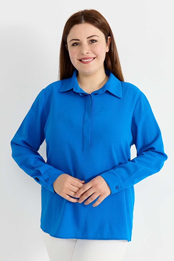 Selen Polo Yaka Uzun Kollu Kadın Bluz 26YSL8419 Mavi Selen Polo Yaka Uzun Kollu Kadın Bluz 26YSL8419 Mavi