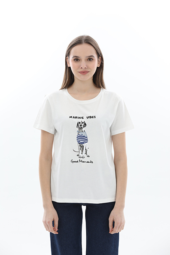 CREW UP Kadın Tişört 2614BS026005 Beyaz CREW UP Kadın Tişört 2614BS026005 Beyaz