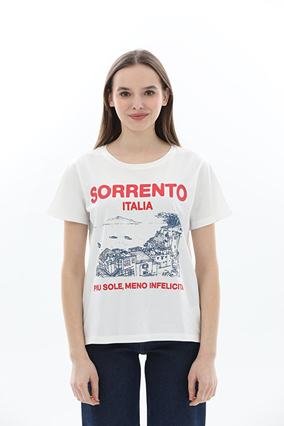 CREW UP Kadın Tişört 2614BS026117 Ekru CREW UP Kadın Tişört 2614BS026117 Ekru