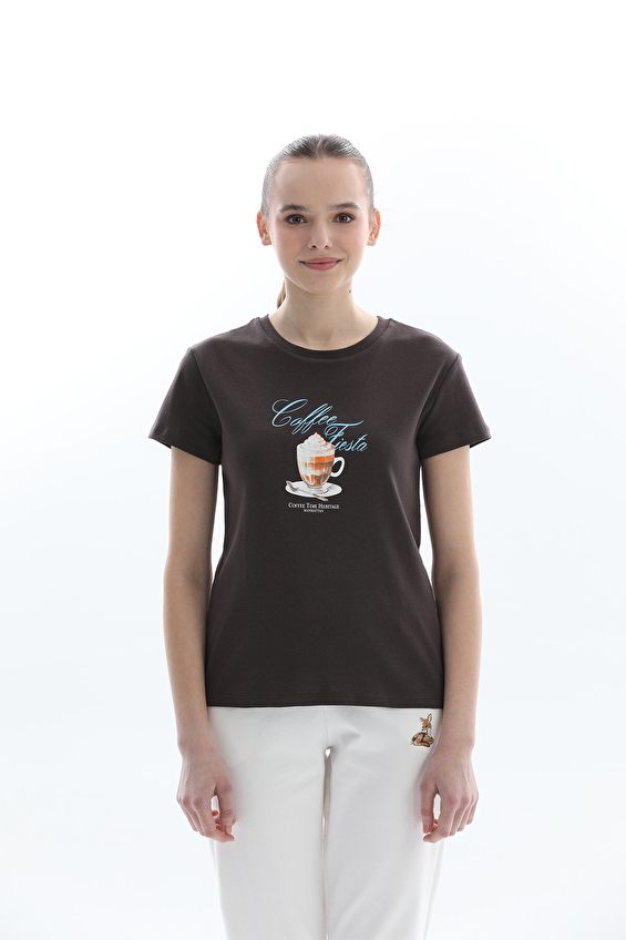 CREW UP Kadın Tişört 2614BS026070 Kahverengi CREW UP Kadın Tişört 2614BS026070 Kahverengi