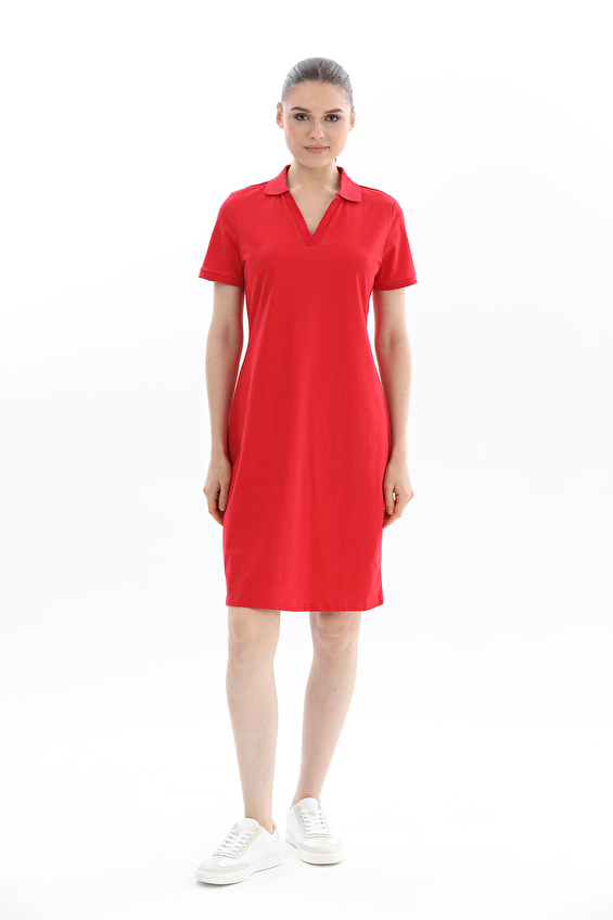 First Company Standart Fit Polo Yaka Kadın Elbise 2614BS501601 Kırmızı First Company Standart Fit Polo Yaka Kadın Elbise 2614BS501601 Kırmızı