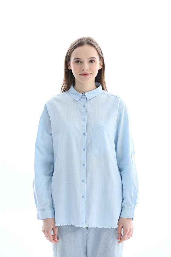 First Company Standart Fit Gömlek Yaka Kadın Gömlek 2614BS390390 Mavi First Company Standart Fit Gömlek Yaka Kadın Gömlek 2614BS390390 Mavi