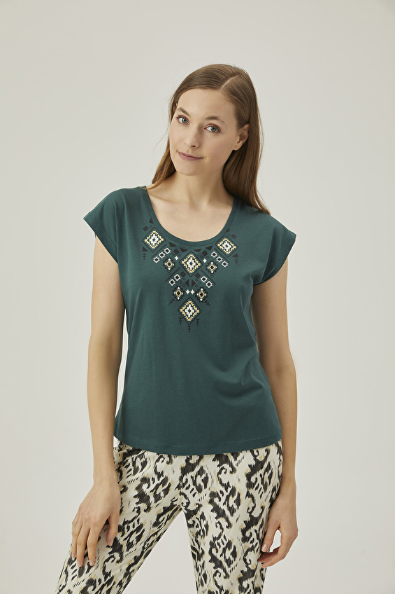 Pamuk&Pamuk Kısa Kollu Kadın Pantolonlu Pijama Takımı W24607YSL Yeşil Pamuk&Pamuk Kısa Kollu Kadın Pantolonlu Pijama Takımı W24607YSL Yeşil