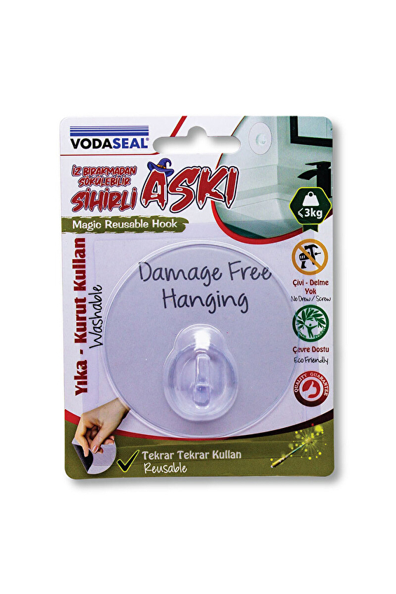 Vodaseal Yapışkanlı Askı Şeffaf Yuvarlak