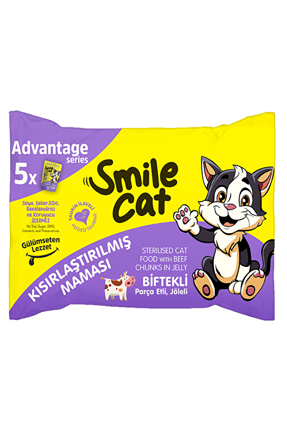 Smilecat Pouch Kısır Kedi Biftekli 85g 5'li Paket