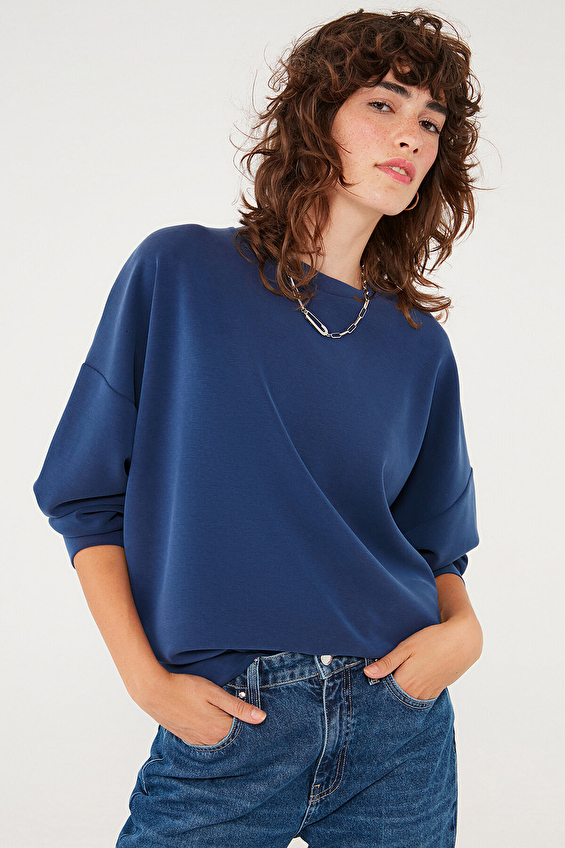 Mavi Bisiklet Yaka Uzun Kollu Oversize Kadın Sweatshirt M168837 70491 Mavi Mavi Bisiklet Yaka Uzun Kollu Oversize Kadın Sweatshirt M168837 70491 Mavi