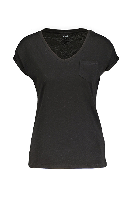 Mavi V Yaka Loose Fit Kısa Kollu Kadın Tişört M1600961 900 Siyah Mavi V Yaka Loose Fit Kısa Kollu Kadın Tişört M1600961 900 Siyah