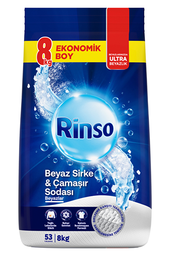 Rinso Toz Çamaşır Deterjanı Beyaz Sirke ve Çamaşır Soda 8 Kg