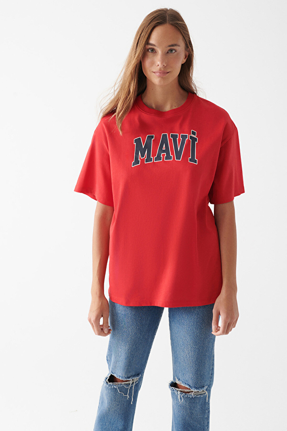 Mavi Bisiklet Yaka Oversize Kısa Kollu Kadın Tişört M1600843 82054 Kırmızı Mavi Bisiklet Yaka Oversize Kısa Kollu Kadın Tişört M1600843 82054 Kırmızı