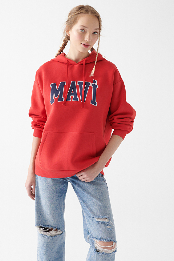 Mavi Uzun Kollu Oversize Kadın Sweatshirt M1600361 82054 Kırmızı Mavi Uzun Kollu Oversize Kadın Sweatshirt M1600361 82054 Kırmızı