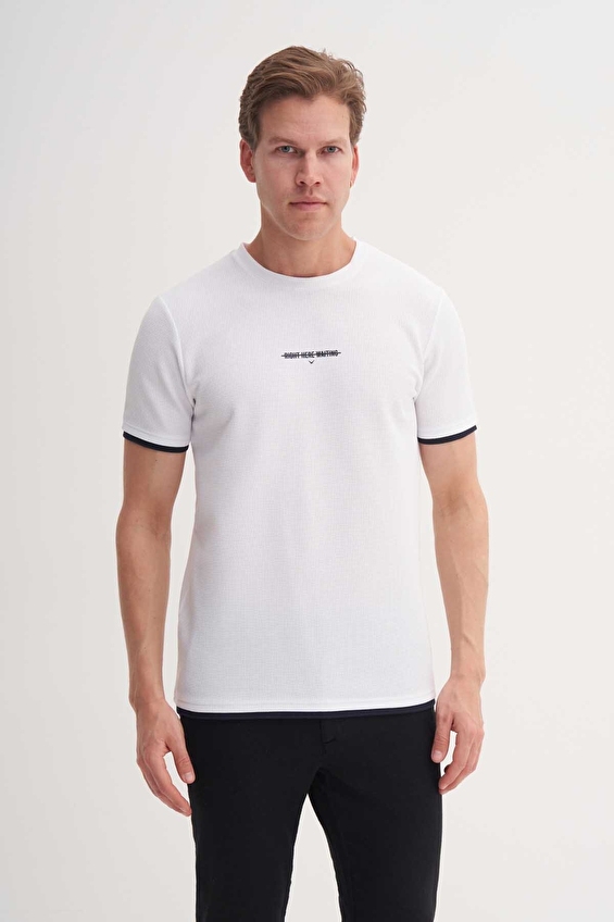 Cazador Slim Fit Erkek Tişört 42430 Beyaz Cazador Slim Fit Erkek Tişört 42430 Beyaz