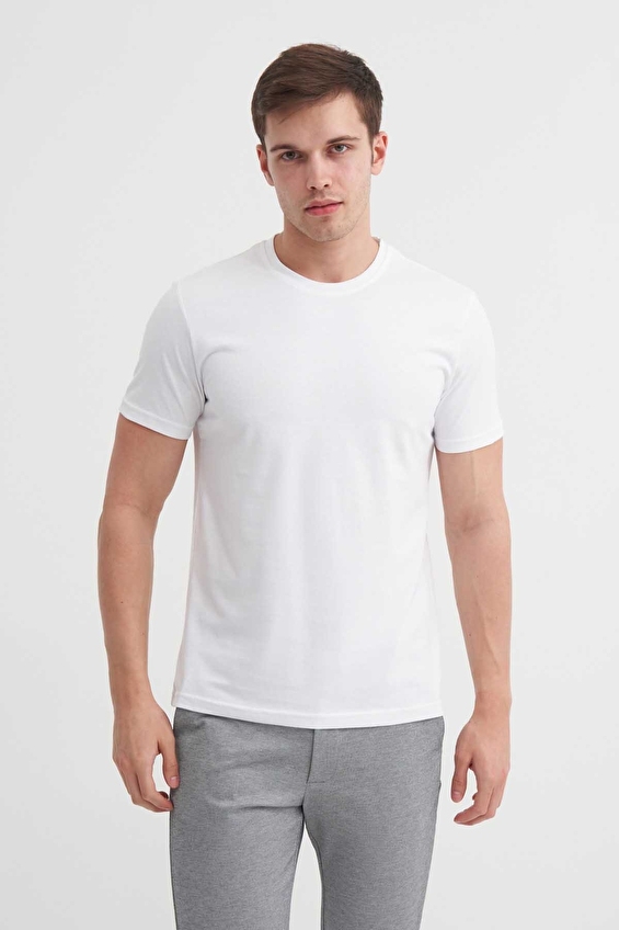 Cazador Slim Fit Erkek Tişört 46230 Beyaz Cazador Slim Fit Erkek Tişört 46230 Beyaz
