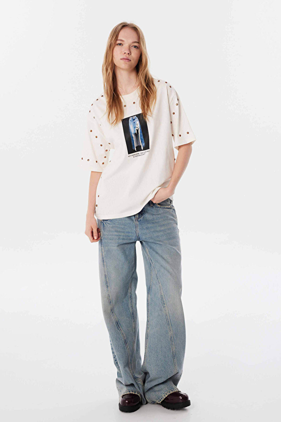 Twist Kadın Tişört TW6240070066 Ekru Twist Kadın Tişört TW6240070066 Ekru