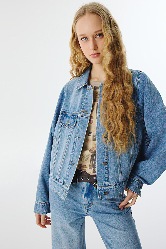 Twist Gömlek Yaka Düğme Kapama Oversize Kadın Ceket TS1250005070 Indıgo Twist Gömlek Yaka Düğme Kapama Oversize Kadın Ceket TS1250005070 Indıgo