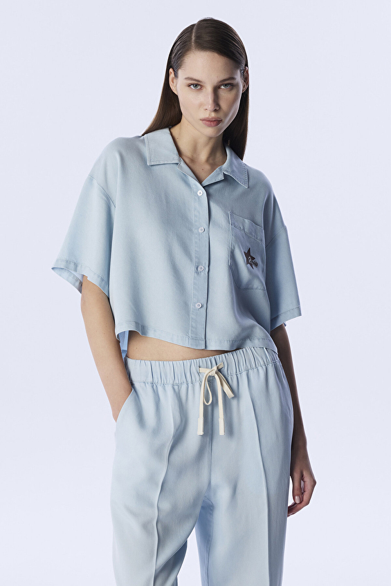 Twist Regular Fit Gömlek Yaka Düğme Kapama Düşük Omuz Kadın Gömlek TS1250025228 Indıgo Twist Regular Fit Gömlek Yaka Düğme Kapama Düşük Omuz Kadın Gömlek TS1250025228 Indıgo