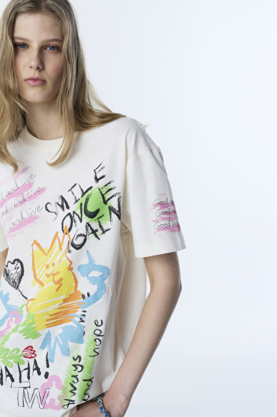 Twist Kadın Tişört TS1260070068 Krem Twist Kadın Tişört TS1260070068 Krem