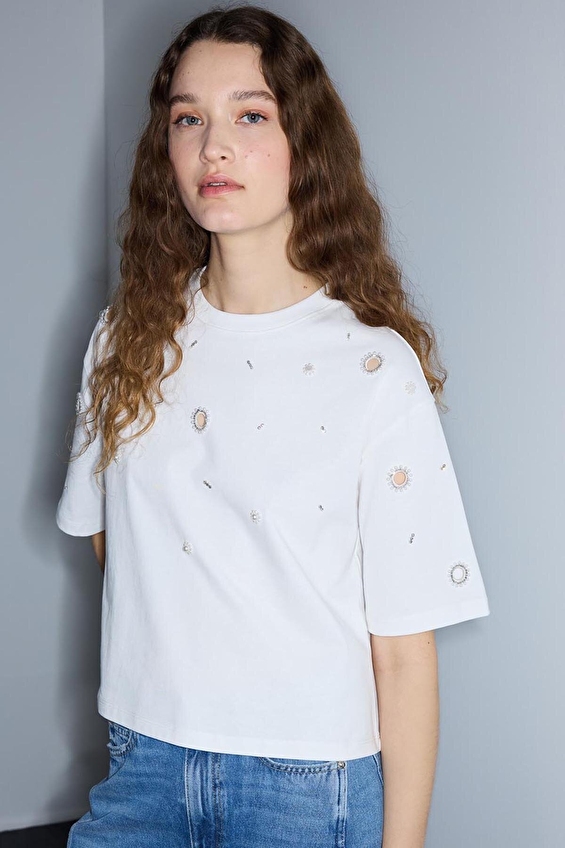 İpekyol Kadın Tişört IS1260070230 Beyaz İpekyol Kadın Tişört IS1260070230 Beyaz