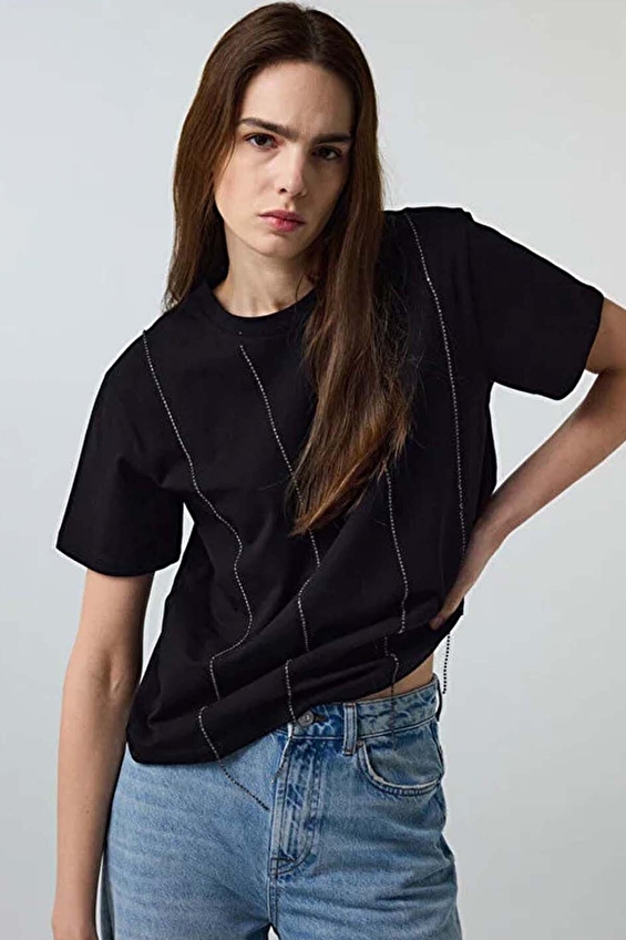 İpekyol Kadın Tişört IS1260070236 Siyah İpekyol Kadın Tişört IS1260070236 Siyah