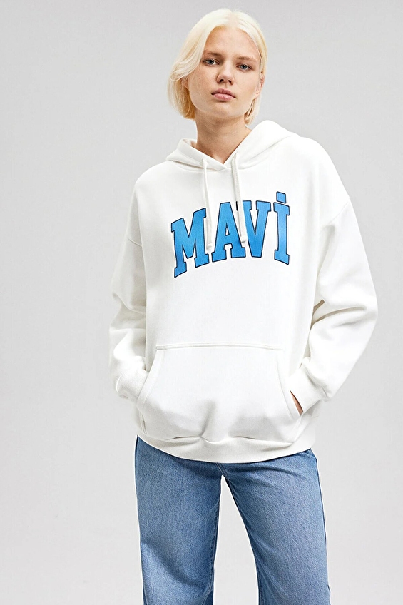 Mavi Uzun Kollu Oversize Kadın Sweatshirt M1600361 81964 Ekru Mavi Uzun Kollu Oversize Kadın Sweatshirt M1600361 81964 Ekru