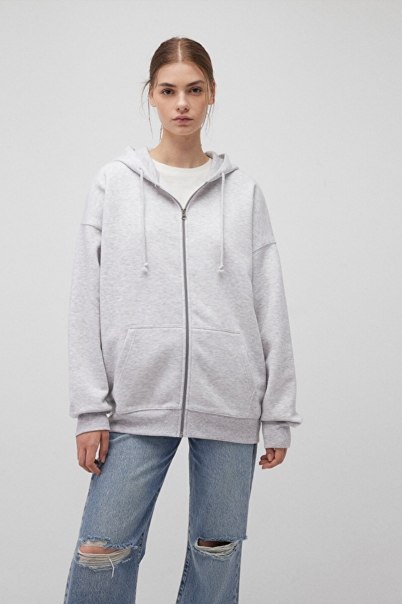 Mavi Uzun Kollu Oversize Kadın Sweatshirt M1610221 80196 Açık gri Mavi Uzun Kollu Oversize Kadın Sweatshirt M1610221 80196 Açık gri
