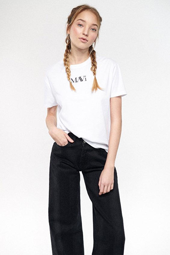 Mavi Bisiklet Yaka Kısa Kollu Kadın Tişört M1611594 620 Beyaz Mavi Bisiklet Yaka Kısa Kollu Kadın Tişört M1611594 620 Beyaz