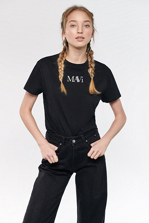 Mavi Bisiklet Yaka Kısa Kollu Kadın Tişört M1611594 900 Siyah Mavi Bisiklet Yaka Kısa Kollu Kadın Tişört M1611594 900 Siyah