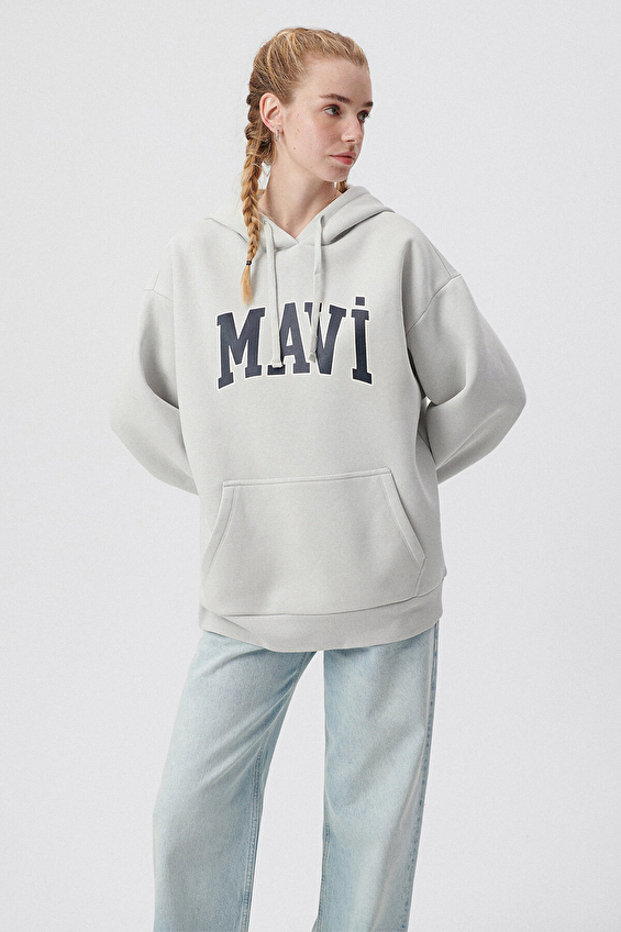 Mavi Uzun Kollu Oversize Kadın Sweatshirt M1600361 34322 Açık gri Mavi Uzun Kollu Oversize Kadın Sweatshirt M1600361 34322 Açık gri