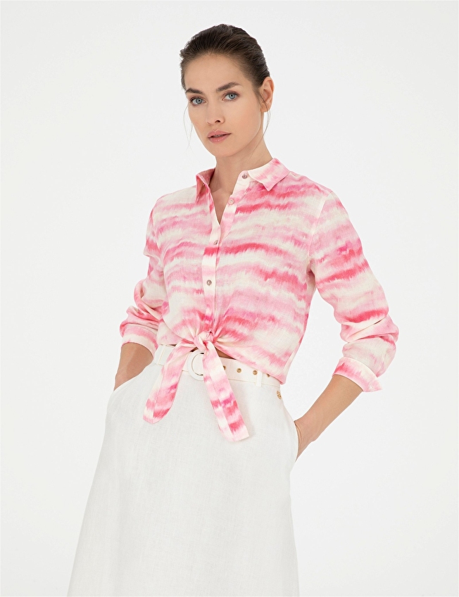 Pierre Cardin Gömlek Yaka Keten Crop Fit Kadın Gömlek 1840072 VR041 Pembe Pierre Cardin Gömlek Yaka Keten Crop Fit Kadın Gömlek 1840072 VR041 Pembe
