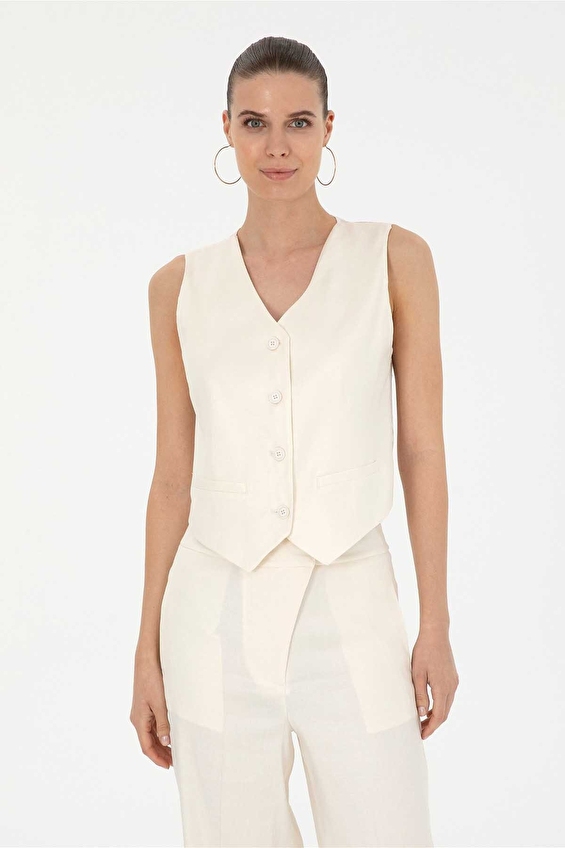 Pierre Cardin Regular Fit V Yaka Kolsuz Kadın Yelek 1827647 VR019 Ekru Pierre Cardin Regular Fit V Yaka Kolsuz Kadın Yelek 1827647 VR019 Ekru