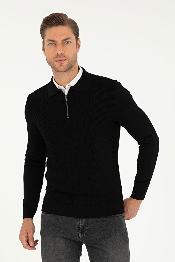Pierre Cardin Slim Fit Fermuarlı Polo Yaka Uzun Kol Erkek Triko 1964910 Siyah Pierre Cardin Slim Fit Fermuarlı Polo Yaka Uzun Kol Erkek Triko 1964910 Siyah