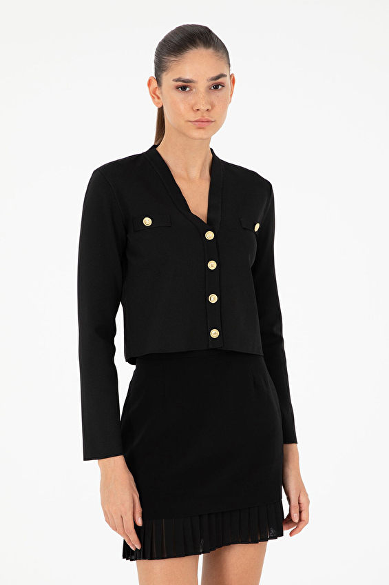 Pierre Cardin Crop Fit Uzun Kollu Kadın Hırka 1945462 VR046 Siyah Pierre Cardin Crop Fit Uzun Kollu Kadın Hırka 1945462 VR046 Siyah