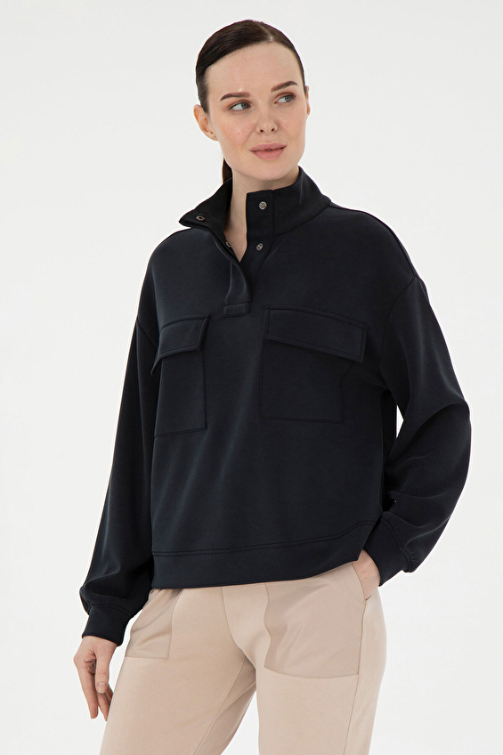 Pierre Cardin Comfort Fit Hakim Yaka Kadın Sweatshirt 1946996 VR046 Siyah Pierre Cardin Comfort Fit Hakim Yaka Kadın Sweatshirt 1946996 VR046 Siyah