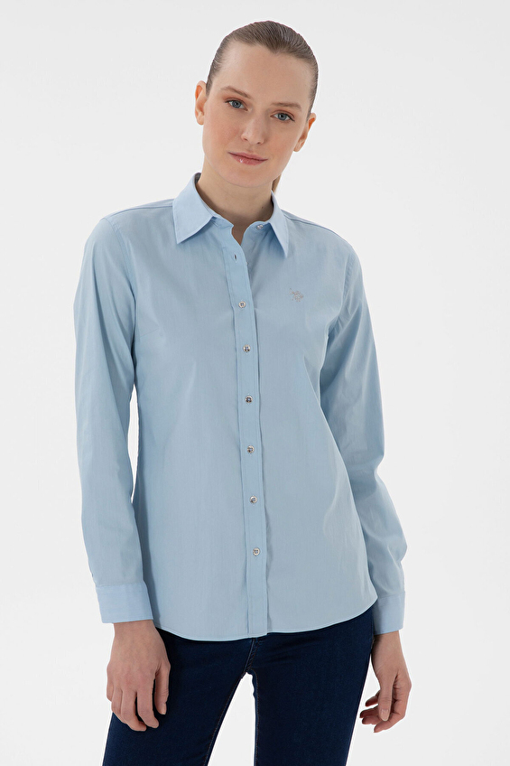 U.S. Polo Assn. Slim Fit Uzun Kollu Kadın Gömlek 2086524 VR003 Mavi U.S. Polo Assn. Slim Fit Uzun Kollu Kadın Gömlek 2086524 VR003 Mavi