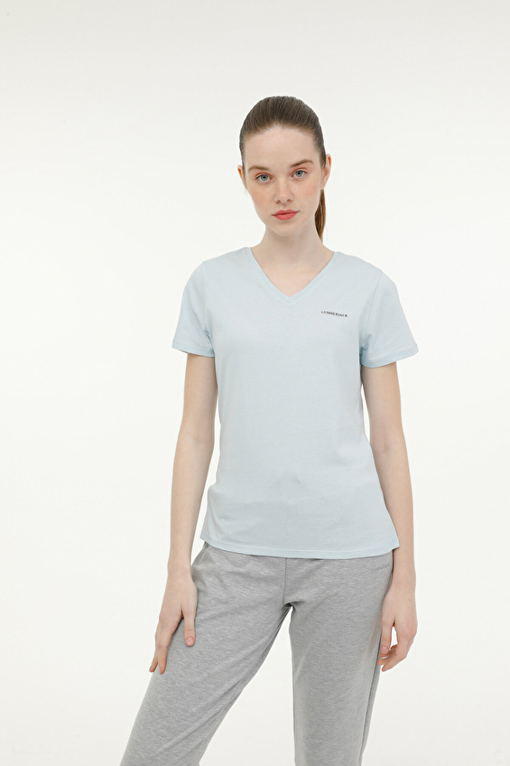 Lumberjack Regular Fit V Yaka Kadın Tişört BASIC CT126 Mavi Lumberjack Regular Fit V Yaka Kadın Tişört BASIC CT126 Mavi